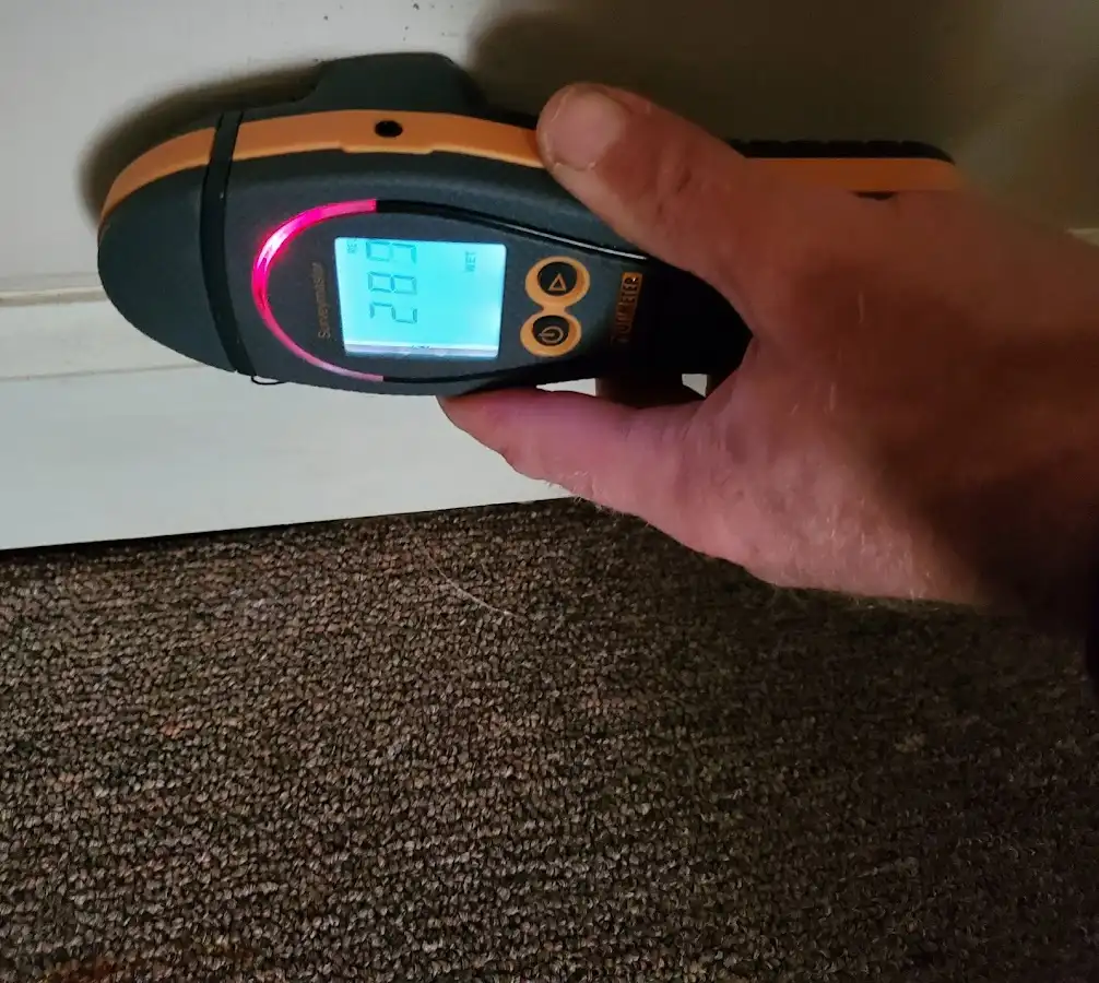 Moisture detection at baseboard during Burst Pipe Cleanup in Trumbull
