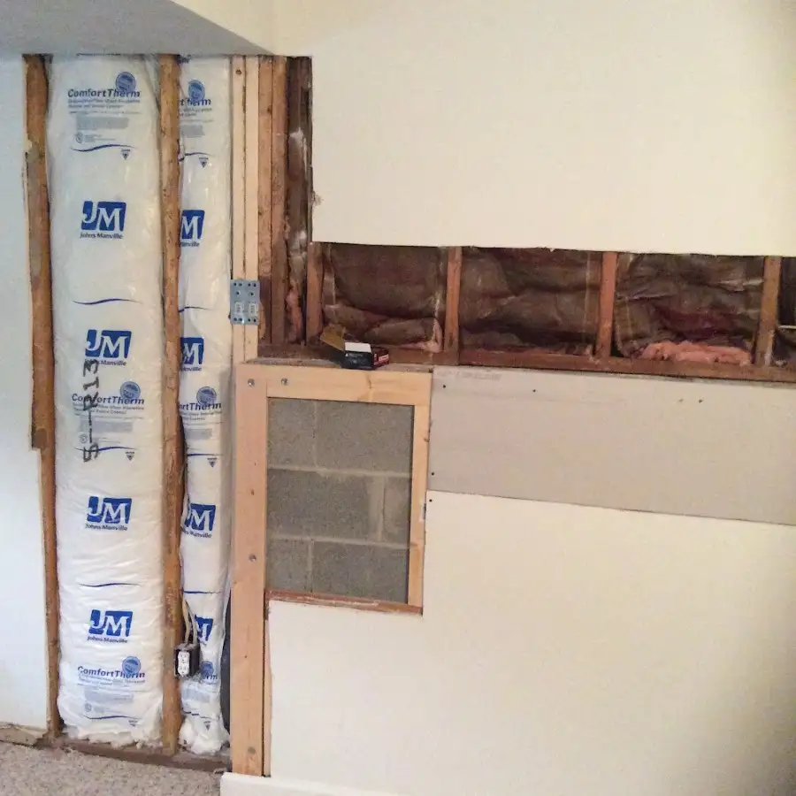 Wall insulation replacement during Basement Flood Cleanup in Trumbull